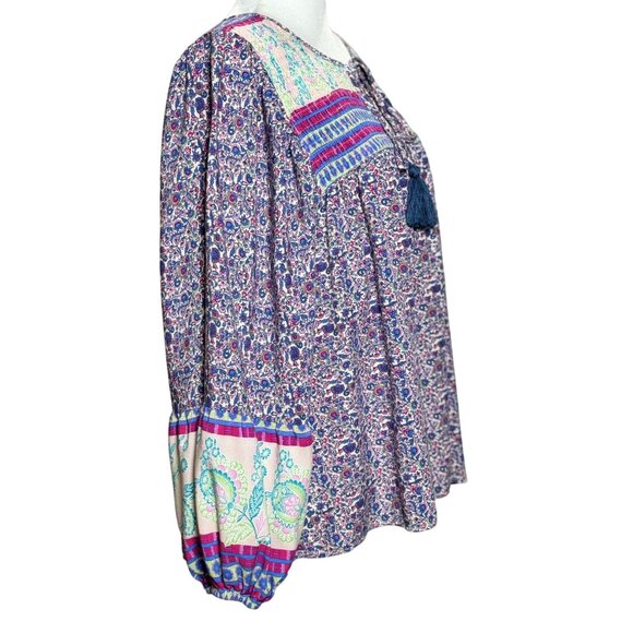 NEW Grace+Karma Peasant Blouse Tunic Women XL Pink Floral Boho Patchwork Smocked - Picture 9 of 11